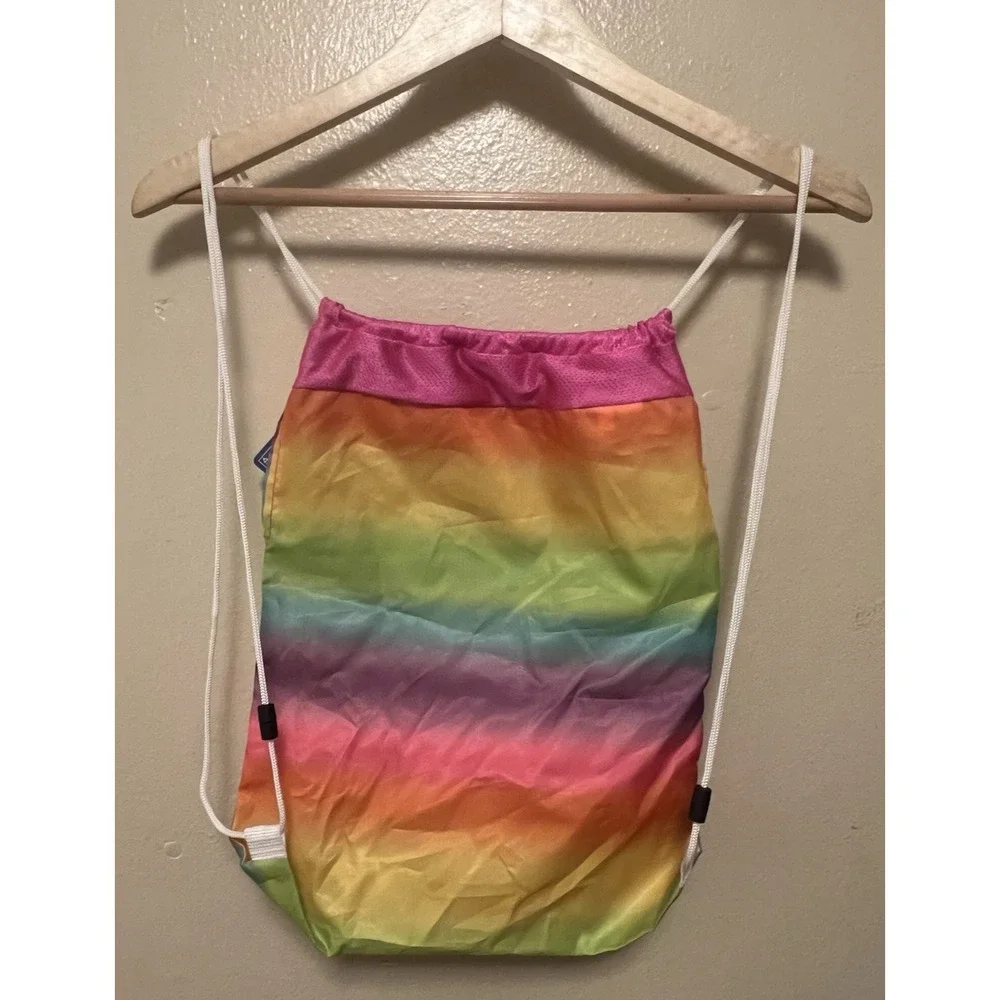 Build A Bear Sling Backpack‎ Rainbow Drawstring Bag Tote Plush Bear Carrier NWT